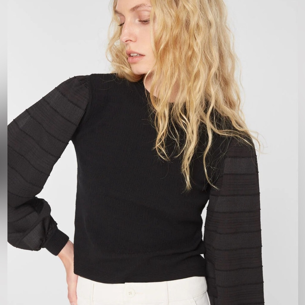 Club Monaco Black Woven Sleeve Crew Neck Women’s Top Size S